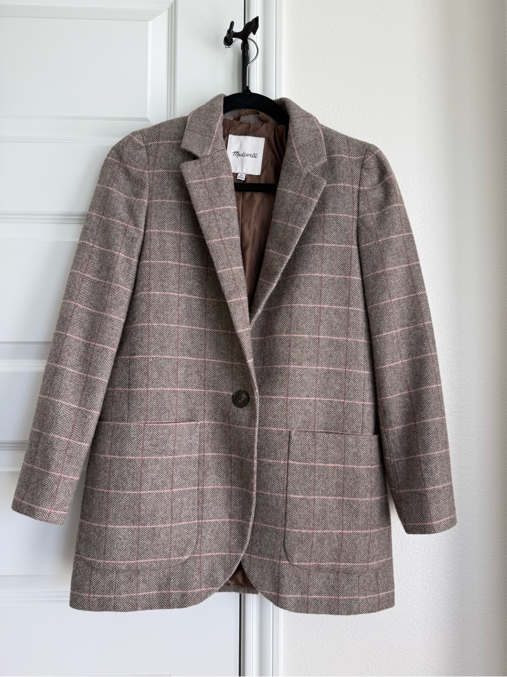 Madewell Taupe Larson Blazer in Plaid Size XS